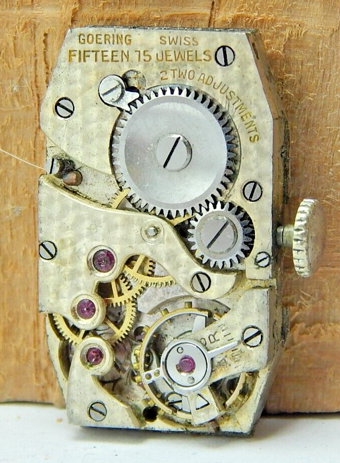 Vintage Goering 15 jewel 2 adjustment watch movement with dial and crown & stem