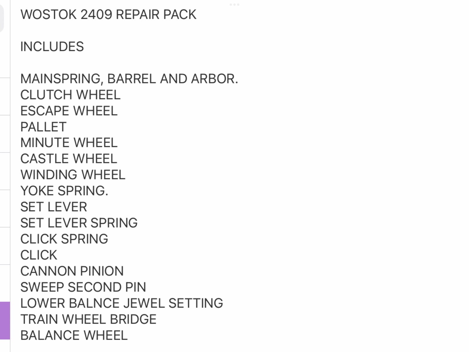 SOVIET WATCH PARTS. WOSTOK 2409/2409A REPAIR PACK. 🟥SELECTION 1. With spring.