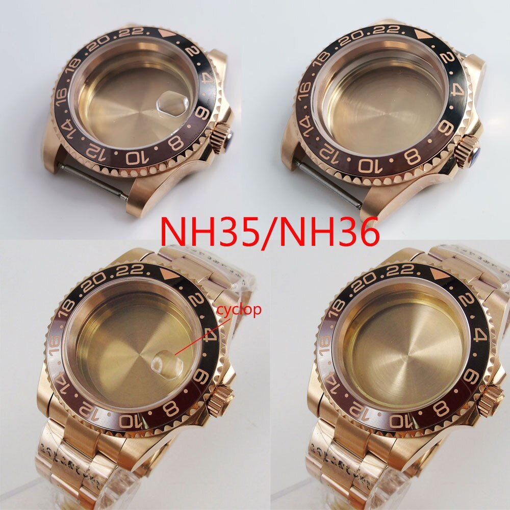 Rose Gold Watch Case for NH35A NH36A NH34 ETA2824 PT5000 MIYOTA Sapphire glass