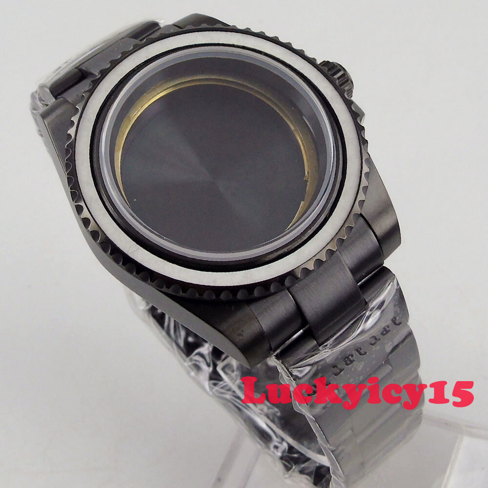 All black BLIGER 40mm PVD watch case fit ETA 2836 movement sapphire + bracelet