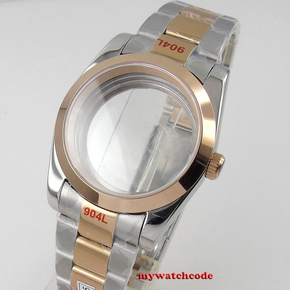 36mm sapphire glass two tone Watch Case fit NH35 NH36 NH38 rose golden case