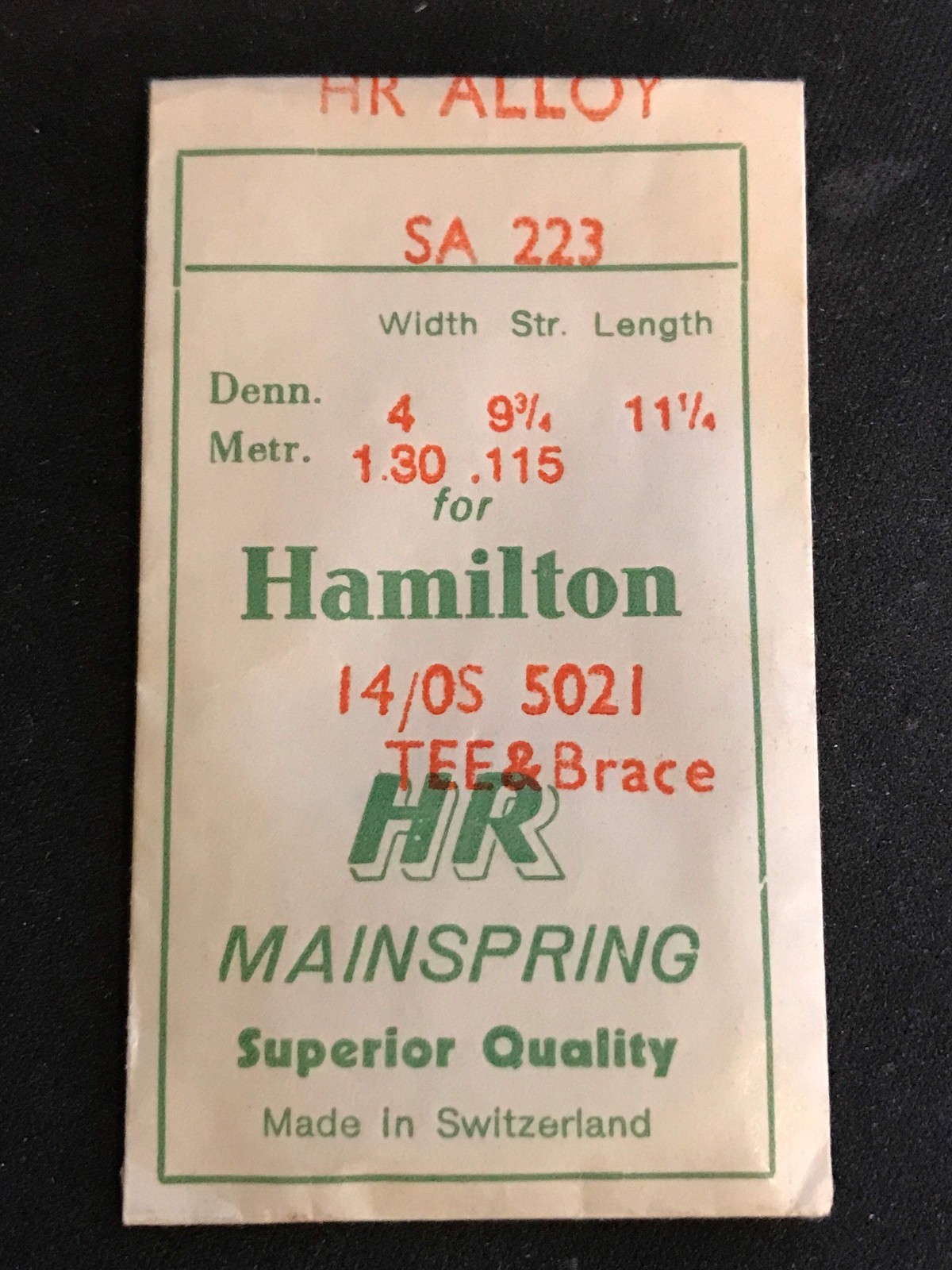 HR Mainspring SA223 for Hamilton 14/0s Factory No. 5021 / 718440 – Alloy