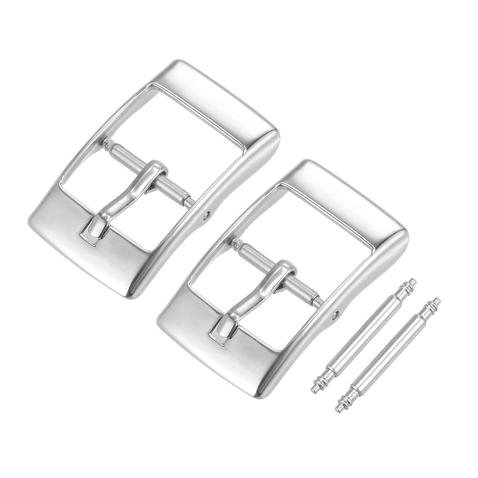 Watch SUS304 2 Pcs Silver Tone Buckle for 14mm Watch Bands with 2Pcs Spring Bar