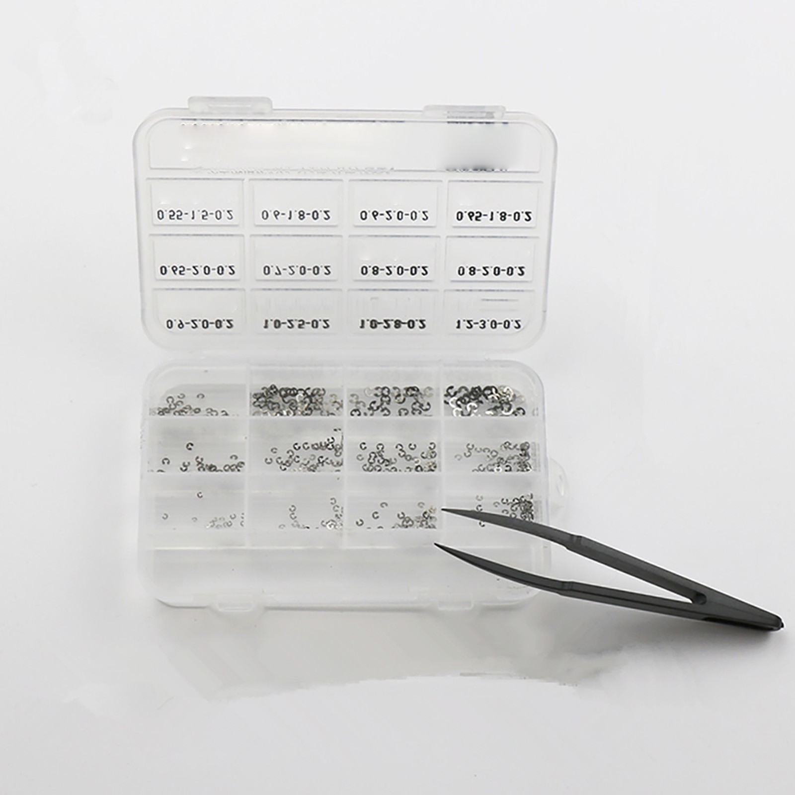 360Pcs 0.2mm Thick Assorted Watch Circlip E-Clips Snap Ring Latch Pusher+Tweezer