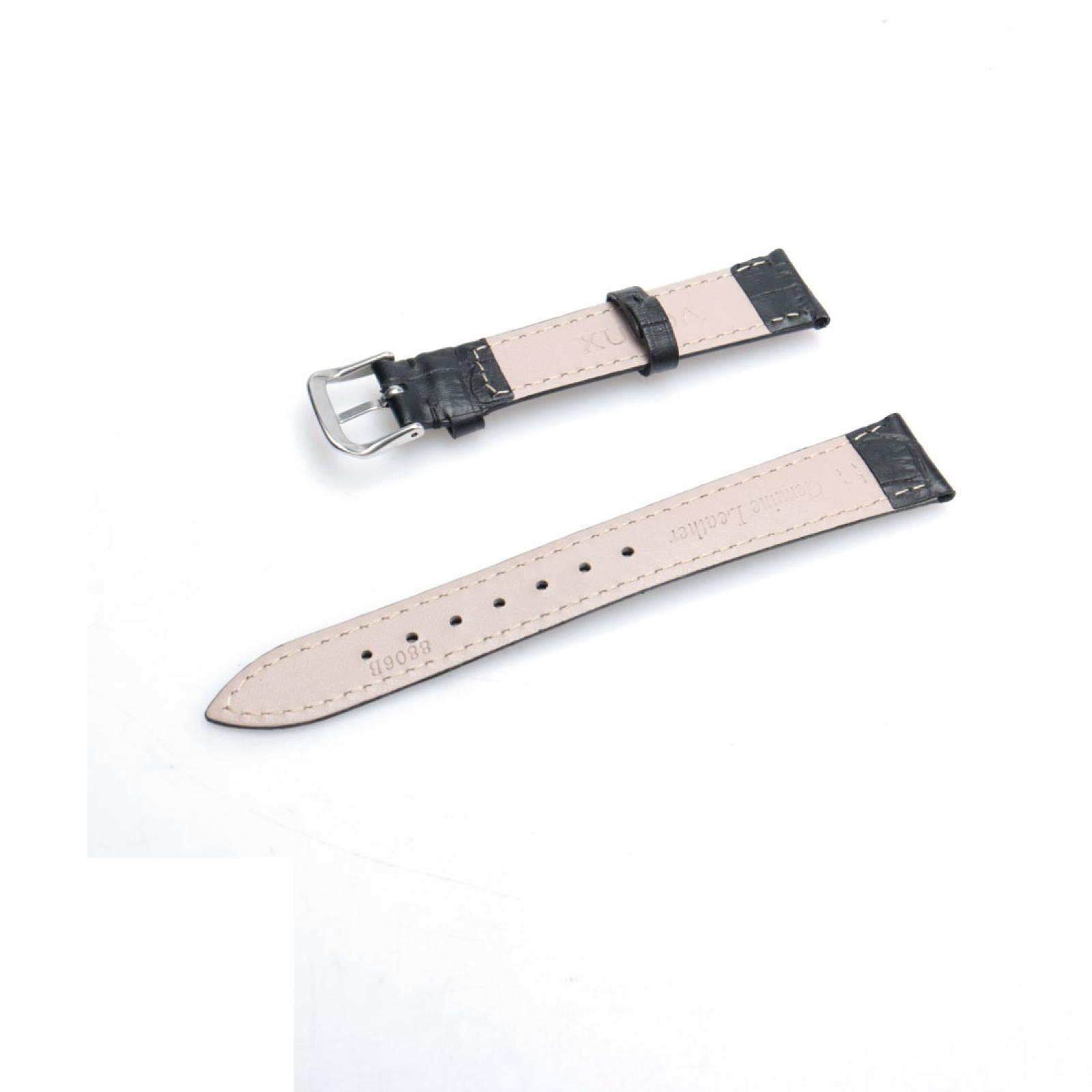 Women Men Black 17mm Faux Leather Wheat Alligator Band Strap