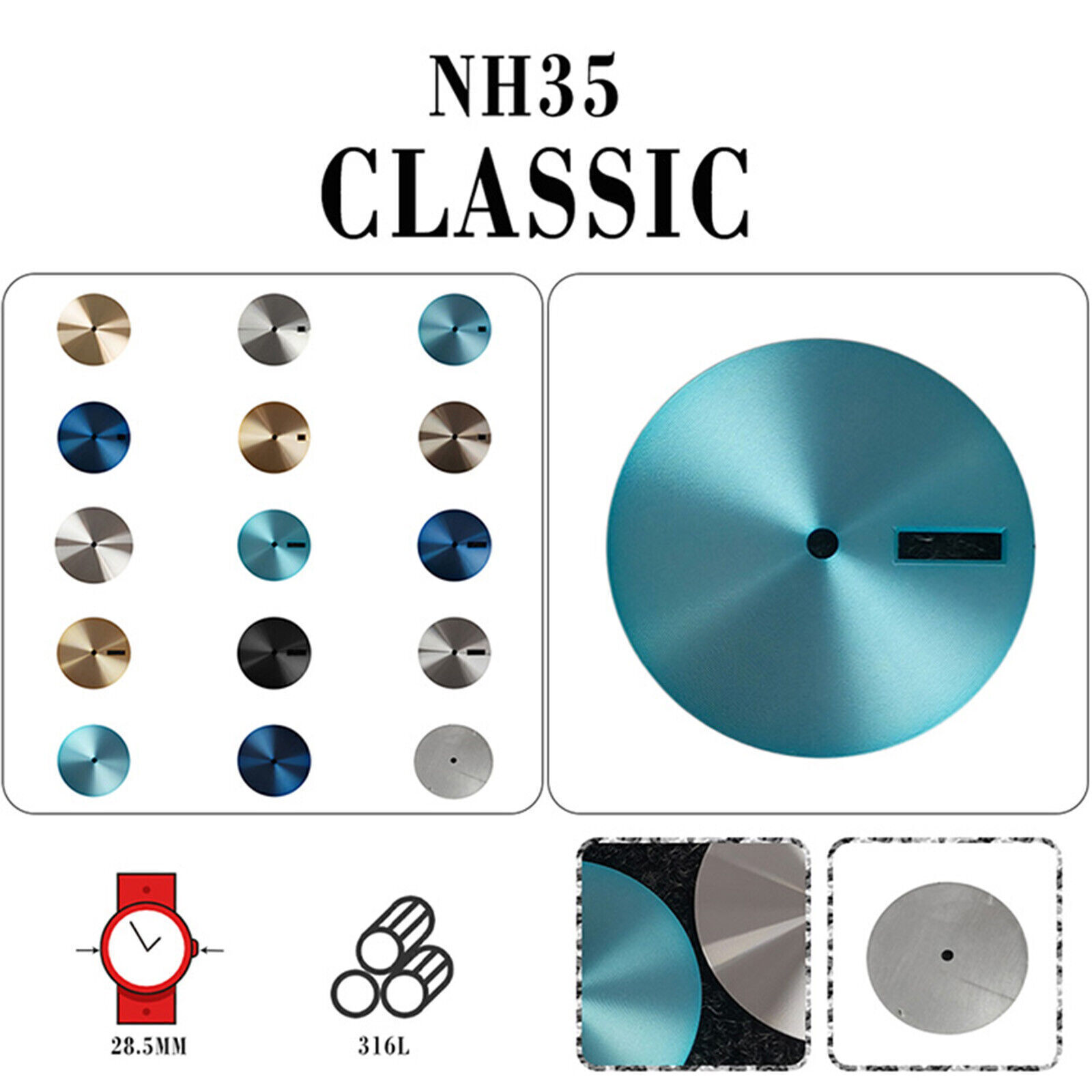 Solid Color Watch Dial No Scale Dial 28.5MM for NH35/36 Movement