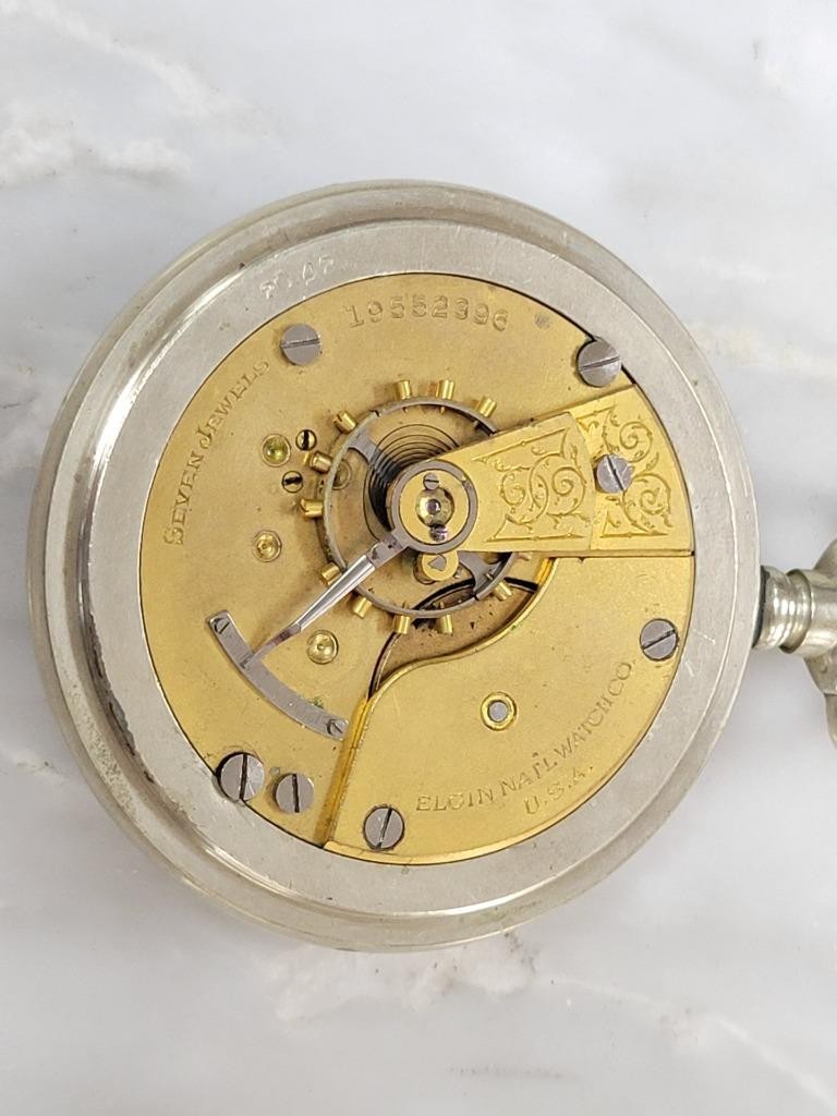 Antique 1916 Elgin Open Face Pocket Watch w/ Silverine Case ~ 18s ~ 7J ~ 1-K106