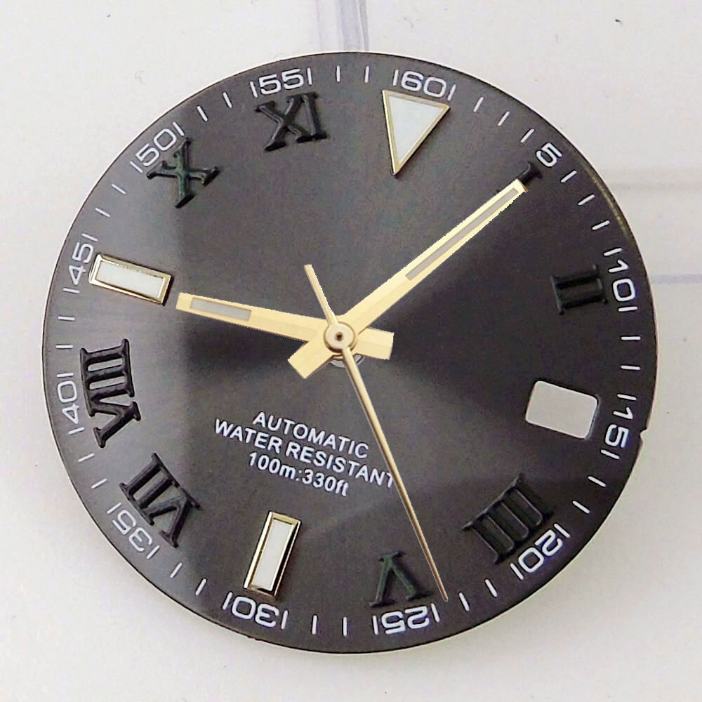 29mm Grey Sunburst Watch Dial Fit NH35A NH36A Movement Roman Number Marks Date