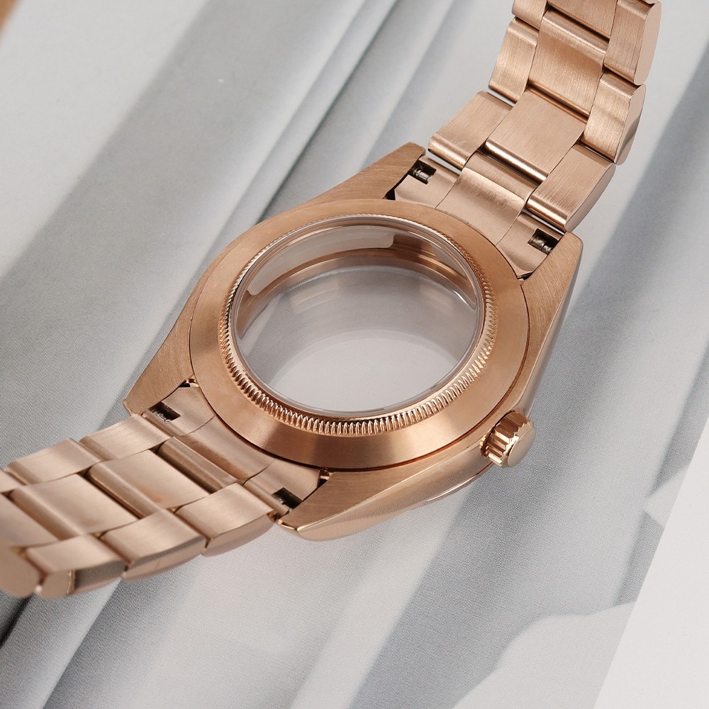 Steel Oyster Rose Gold Watch Case 36mm/39mm Fluted Bezel For Seiko NH35 Movement