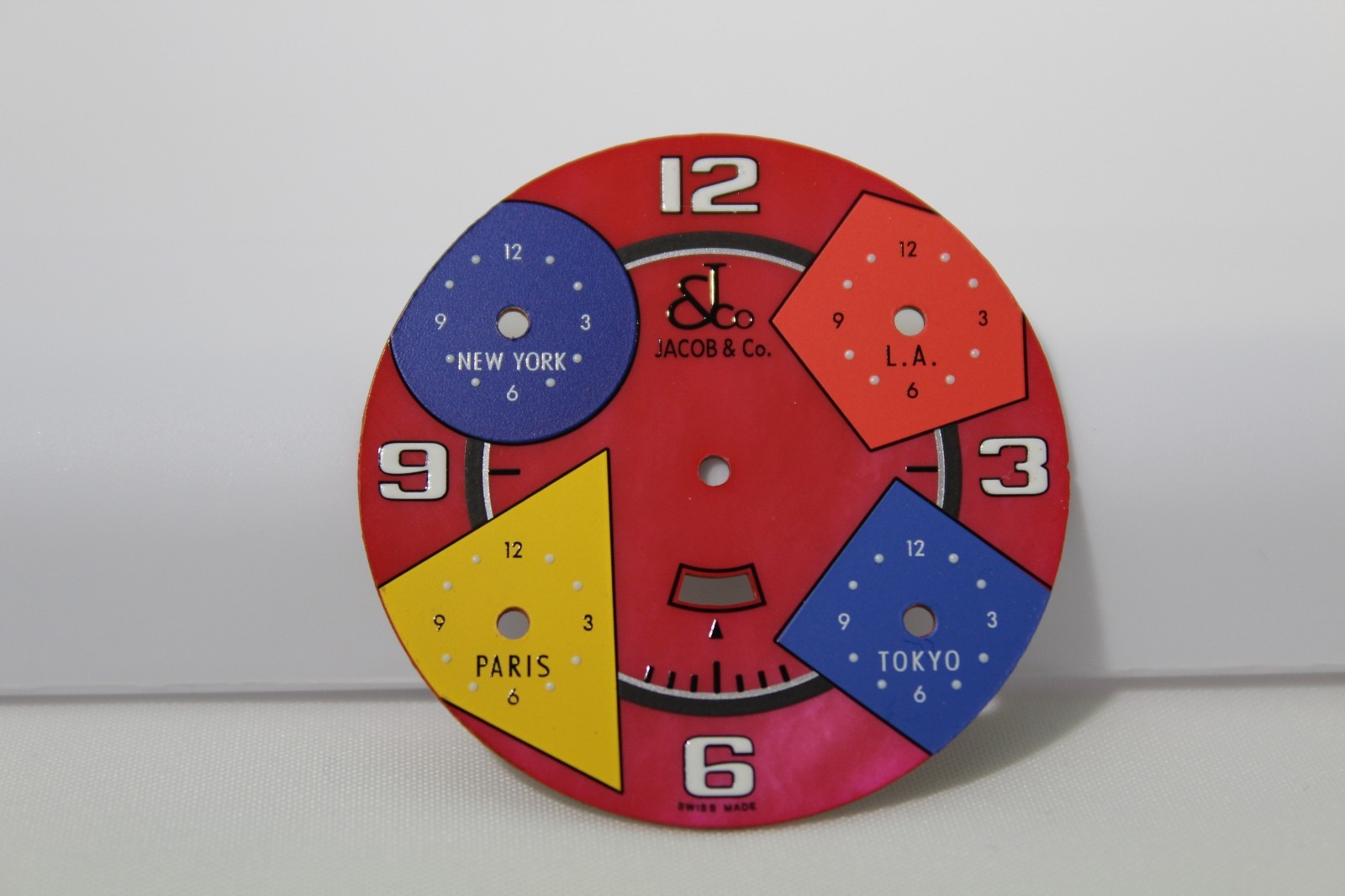 JACOB & CO AUTHENTIC 47MM RED MOTHER OF PEARL DIAL W. PRIMARY COLOR TIME ZONES