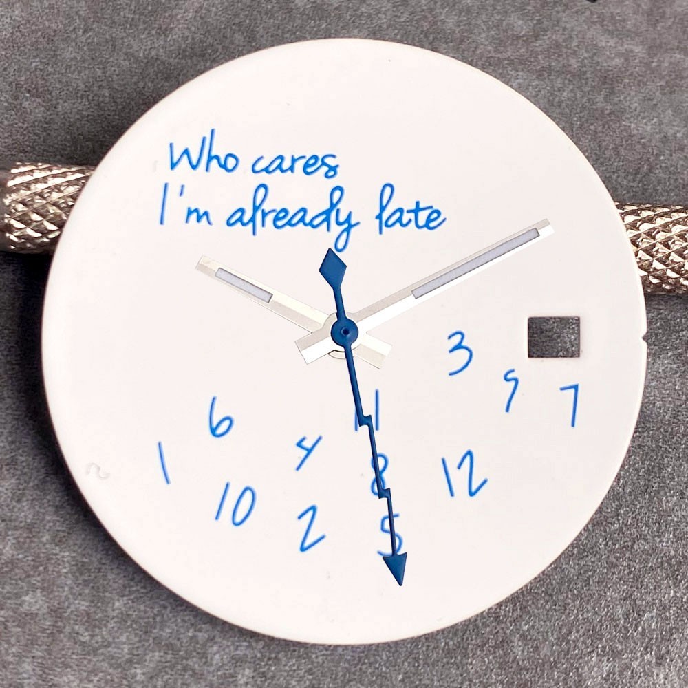 New Who Cares, I’m Already Late NH35 Watch Dial White/Black Dial Replacement