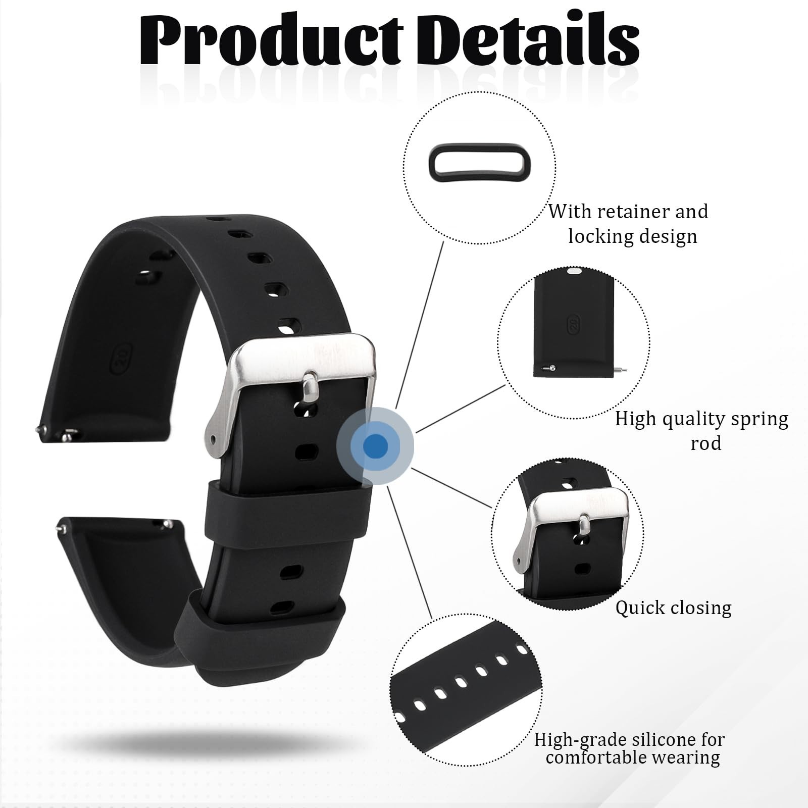2 Pcs Silicone Watch Bands, Quick Release Soft Rubber Replacement Watch Bands…