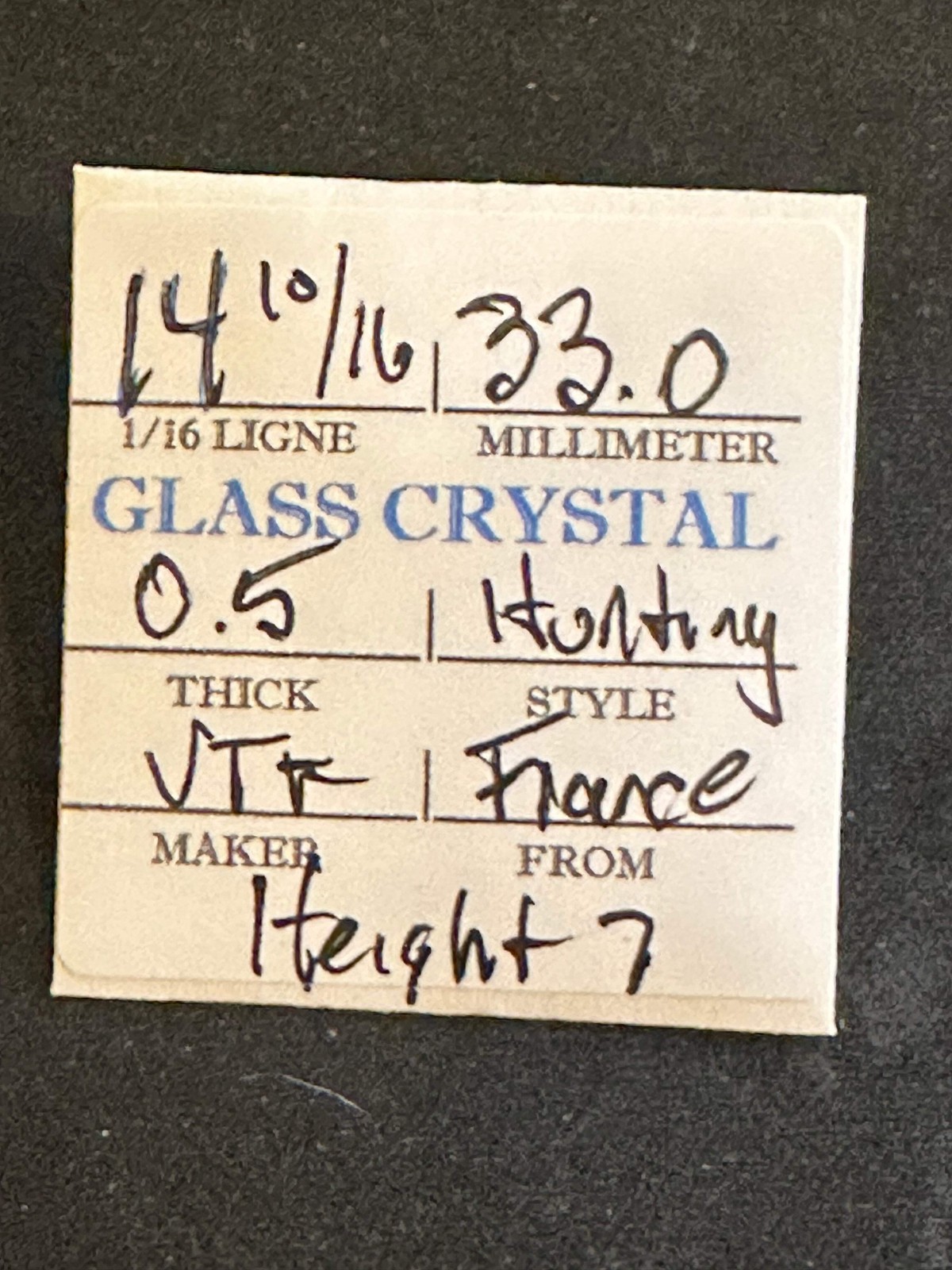 VTF Vintage Glass Hunting Case Watch Crystal 14-10/16 (~33.0mm) – NOS