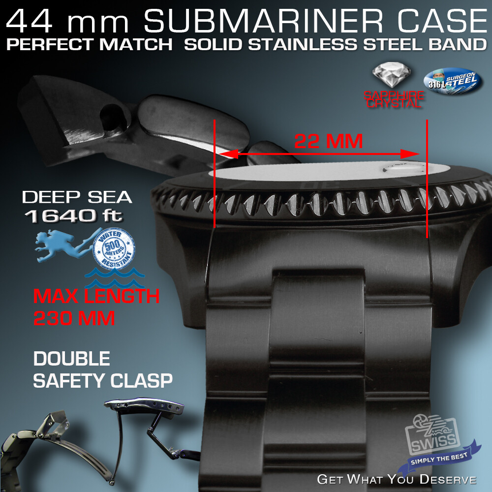 SET: CASE SUBMARINER 500M,1640 FT, BLACK PVD, DIAL/HANDS/BAND, FIT ETA2824/SW200