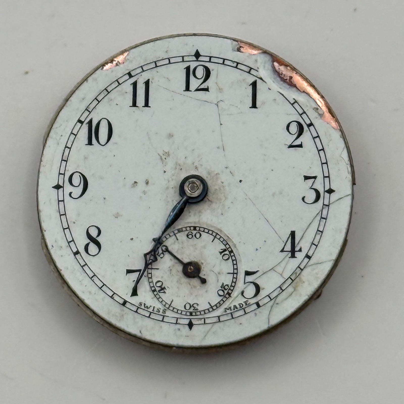 15 Jewels Trench Watch Movement Sub Seconds Swiss Manual Wind Vintage Parts 27mm
