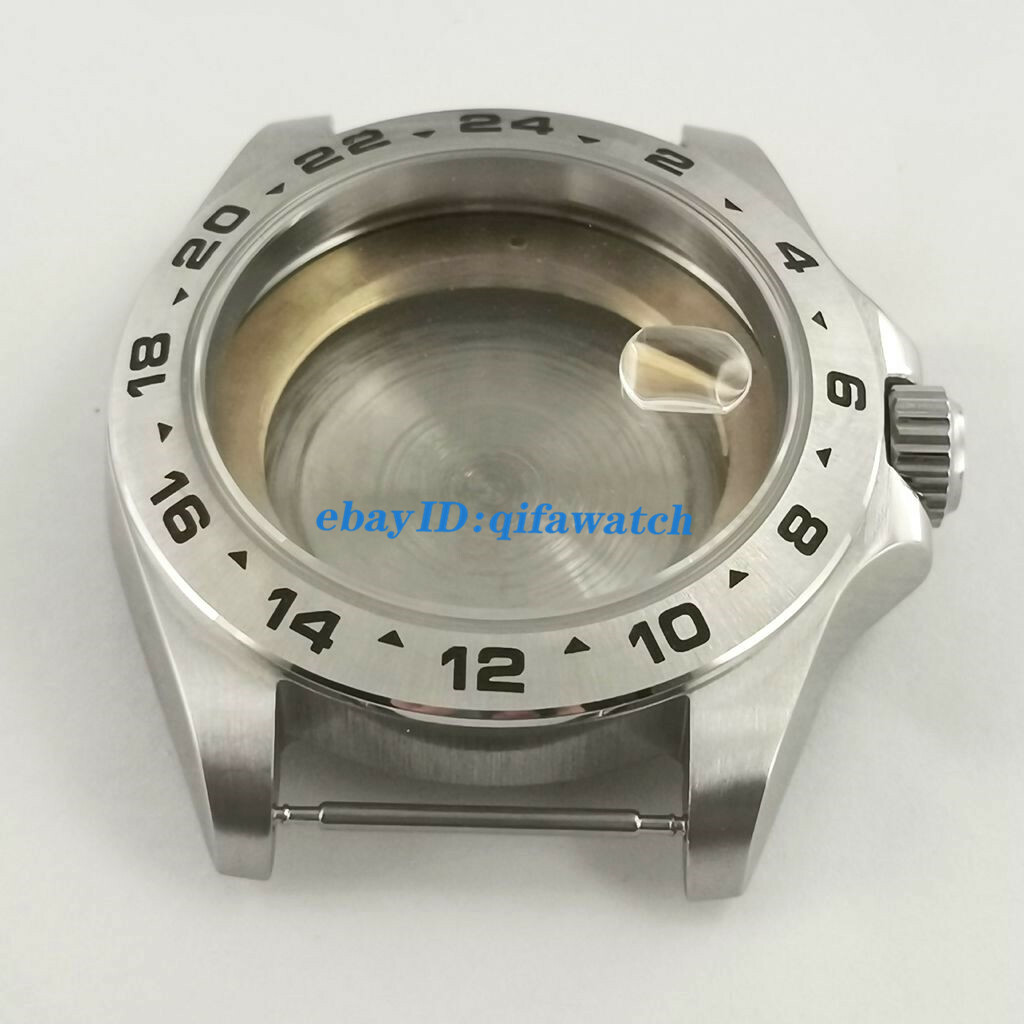 43mm silver watch case steel fixed bezel Fit ETA 2836,8215 821A,DG2813/3804 move