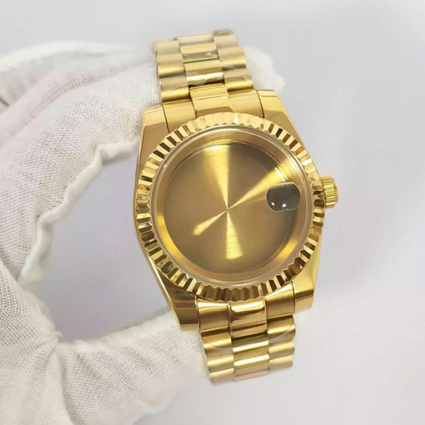 36mm/39mm Gold Bezel Stainless Steel Watch Case + Watch Strap for NH35 Movement
