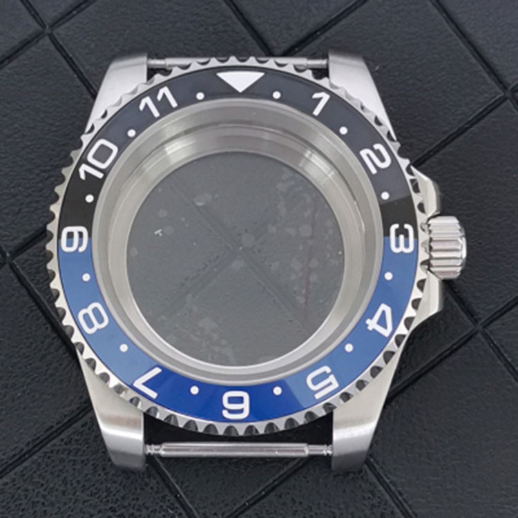 Stainless Steel Watch Case Flat Sapphire Glass Case Shell For NH34 GMT Movement