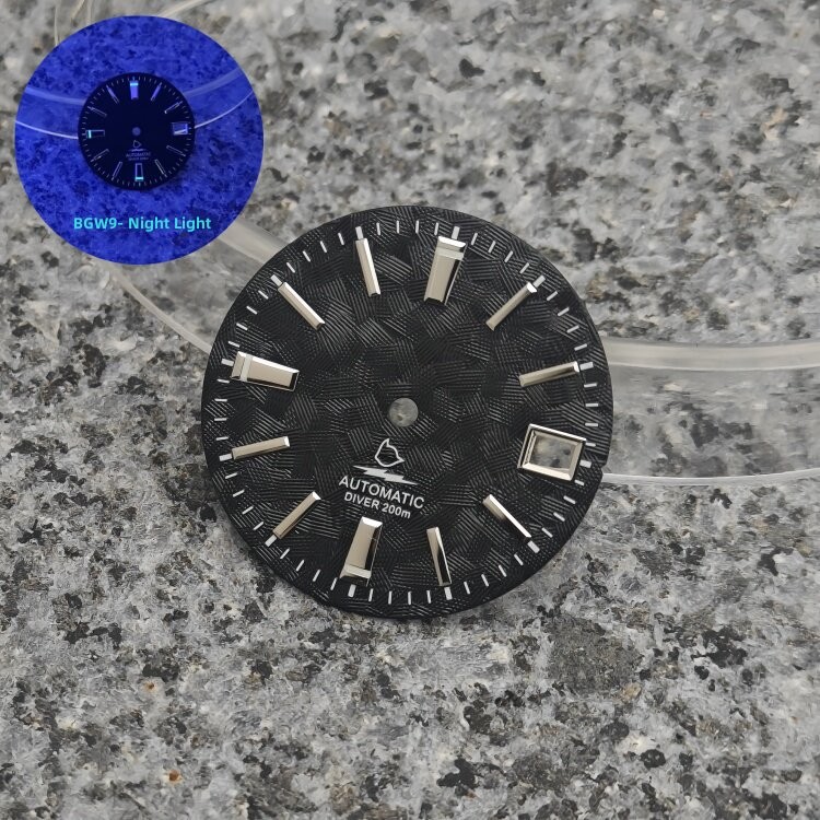 28.5mm Silver Textured Dial 3H Date BGW9 Lume Fit Auto Mod Part