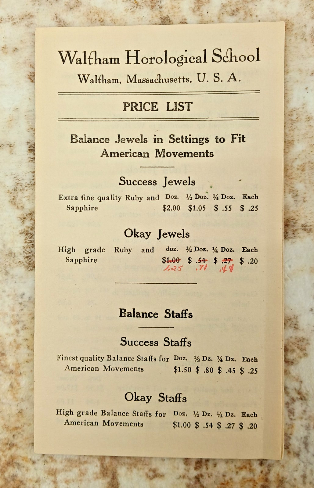 Antique Waltham Horological School Balance Hole Jewels Set *READ*