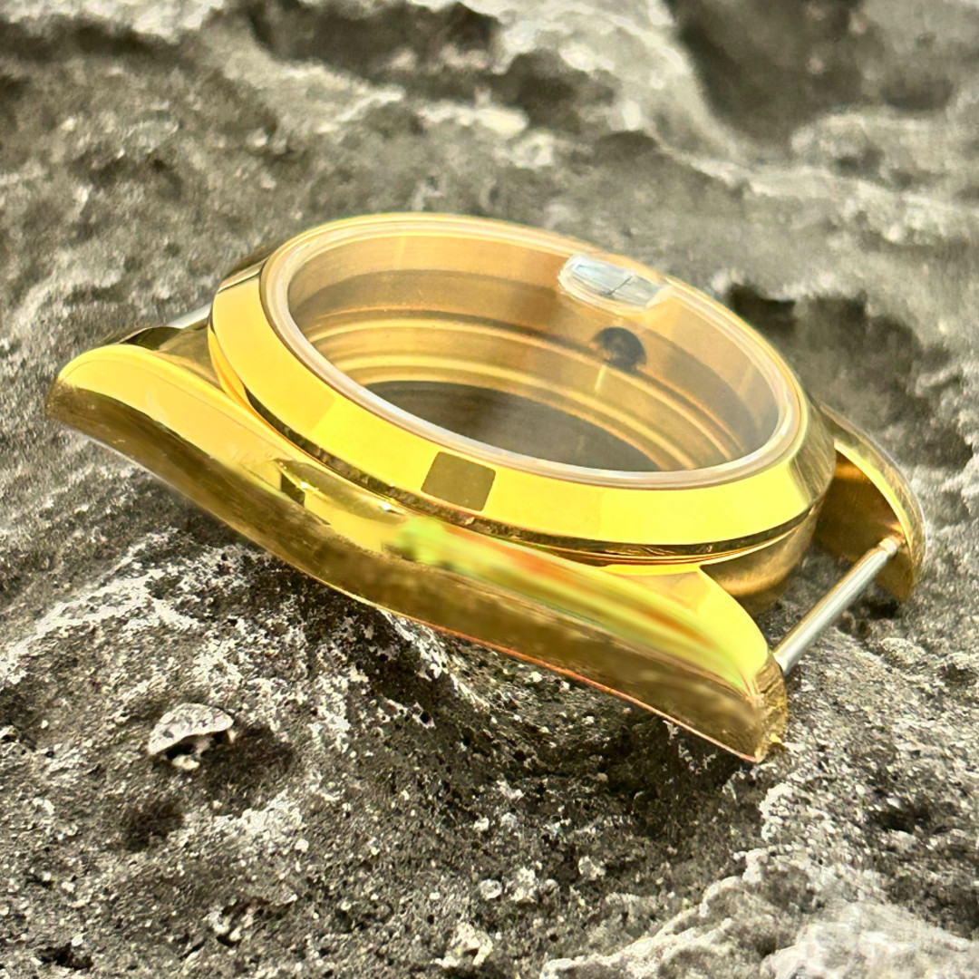 39mm Gold Sapphire Glass Watch Case Back Polished Bezel Date For NH35 NH36 Mod