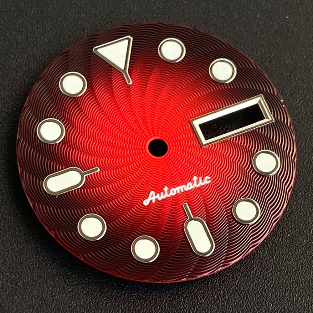 29mm New Texture Gradient Red Watch Dial Lume Face For NH36 NH36A Date Week Move