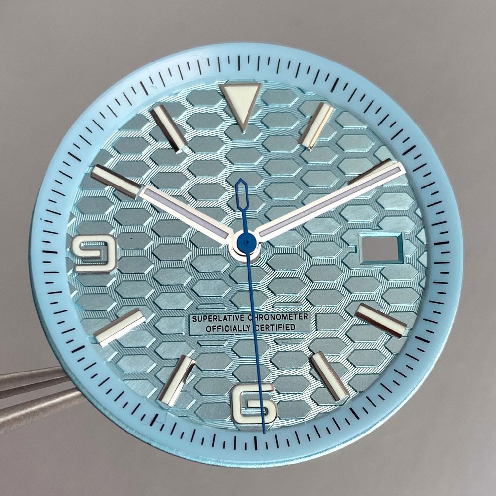 Silver Black Blue 34mm Honeycomb Watch Dial Set Chapter Ring fit NH35 Watch Part