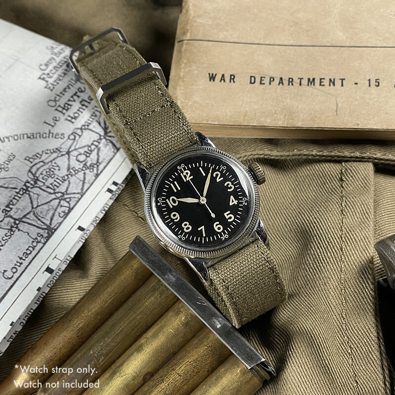 16mm Vintage Military Olive Drab Canvas Watch Strap OD#7 WWII A-11 A11 Hack