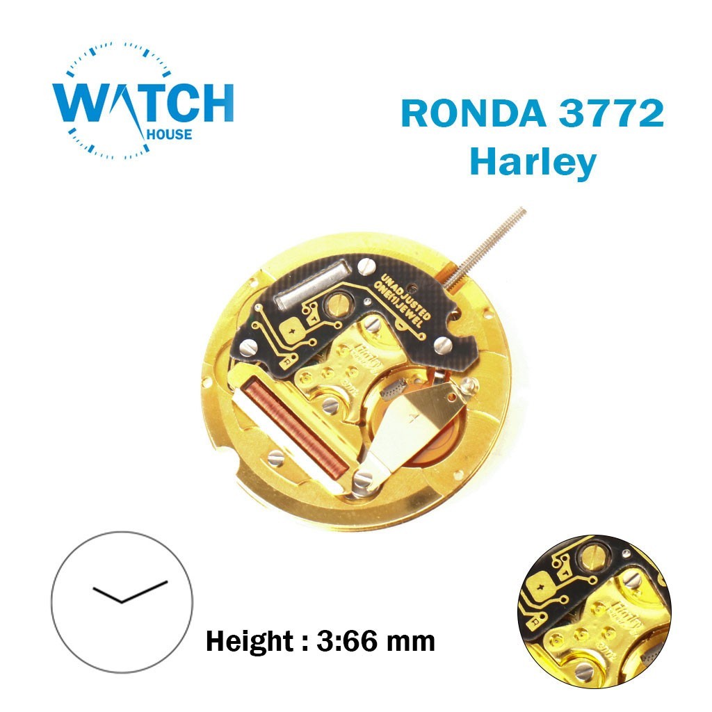RONDA 3772 Harley Swiss Made Watch Movement, Without Disk, 2Hands,Height:3.66mm.