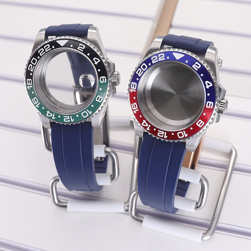 40mm Watch Case Part 20mm Rubber bracelet sliding lock GMT Insert Ceramic bezel
