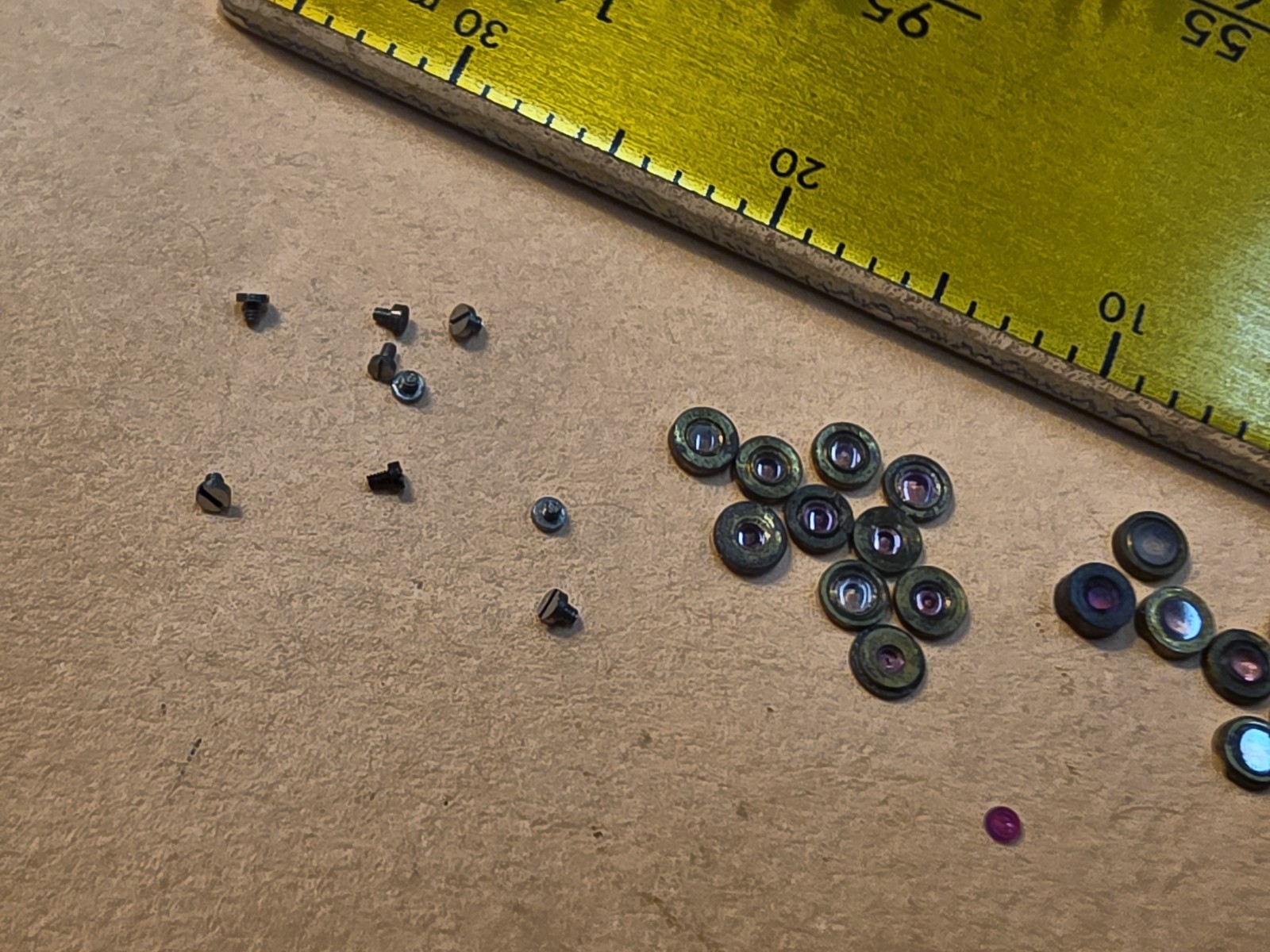 Lot Of NOS Elgin Mixed 0s-3/0, & 4/0 Pocket Watch Hole & Cap Jewels, Screws