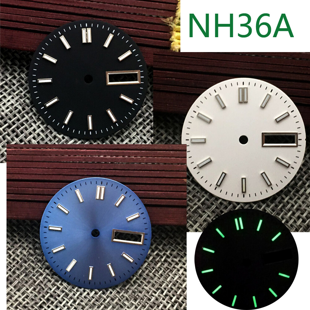 28.5mm NH36 Dial with Studs Sky Blue White Black Green Lume for NH36 Movement