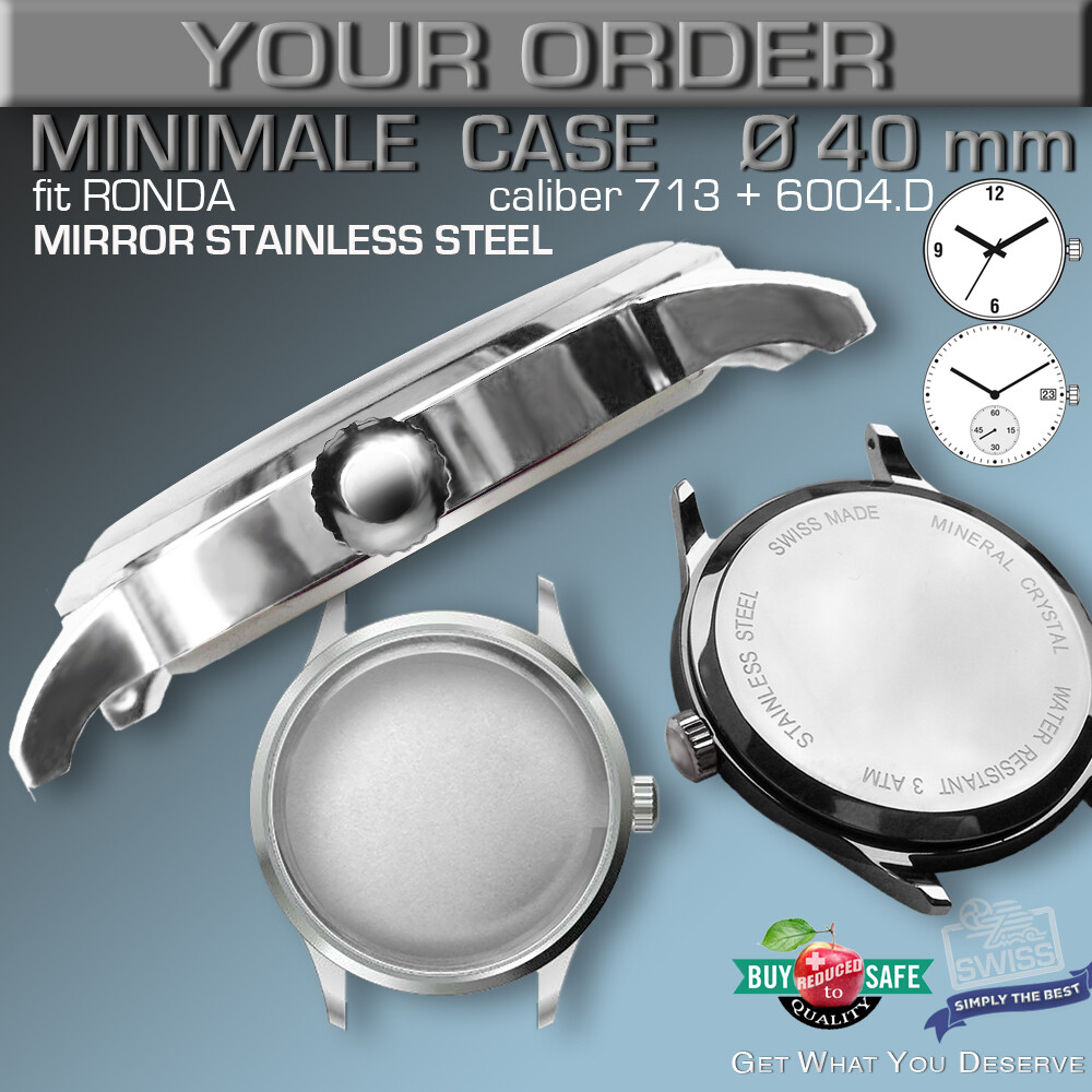 WATCH CASE fit MOVEMENT RONDA cal. 713 + R 6004.D, ST-STEEL + 5 COLORS, 40 MM
