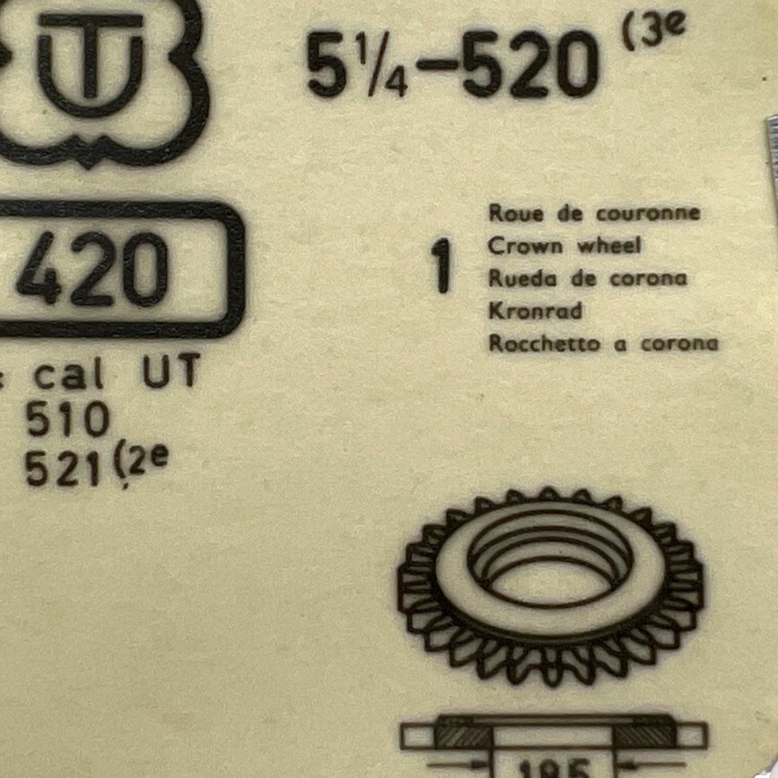 Unitas 520 CROWN WHEEL 420/635 NOS Fits Unitas 510, Unitas 521, Read!