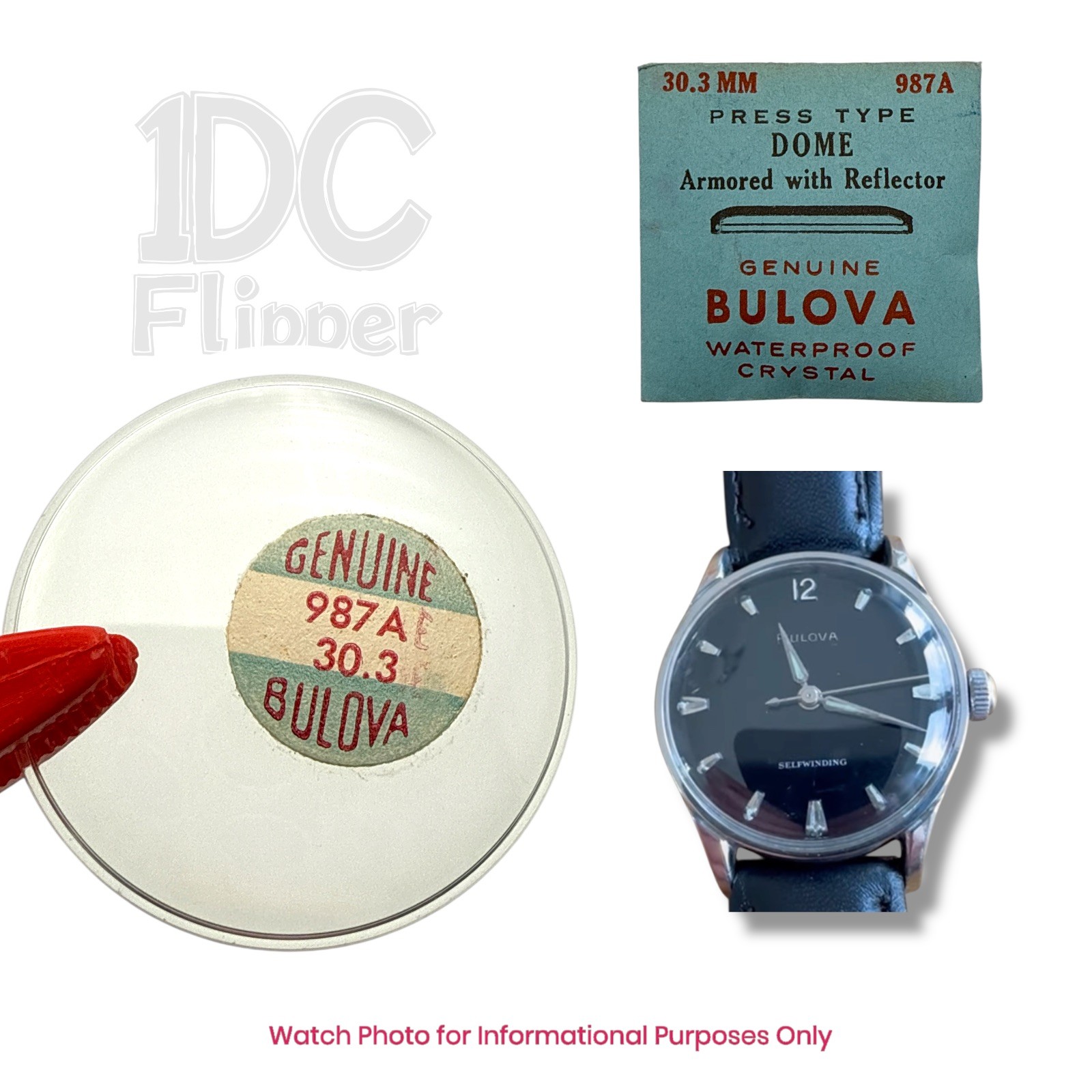 Bulova 11AFAC Watch Crystal 987A 30.3 mm Dome Case 987 No Ring 1950s NOS Read!