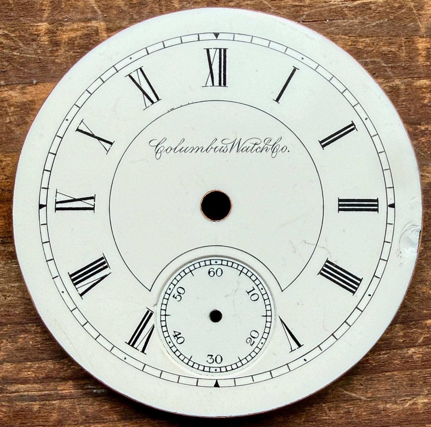 ANTIQUE 18 SIZE COLUMBUS WATCH COMPANY PORCELAIN ENAMEL POCKET WATCH DIAL 4 PART