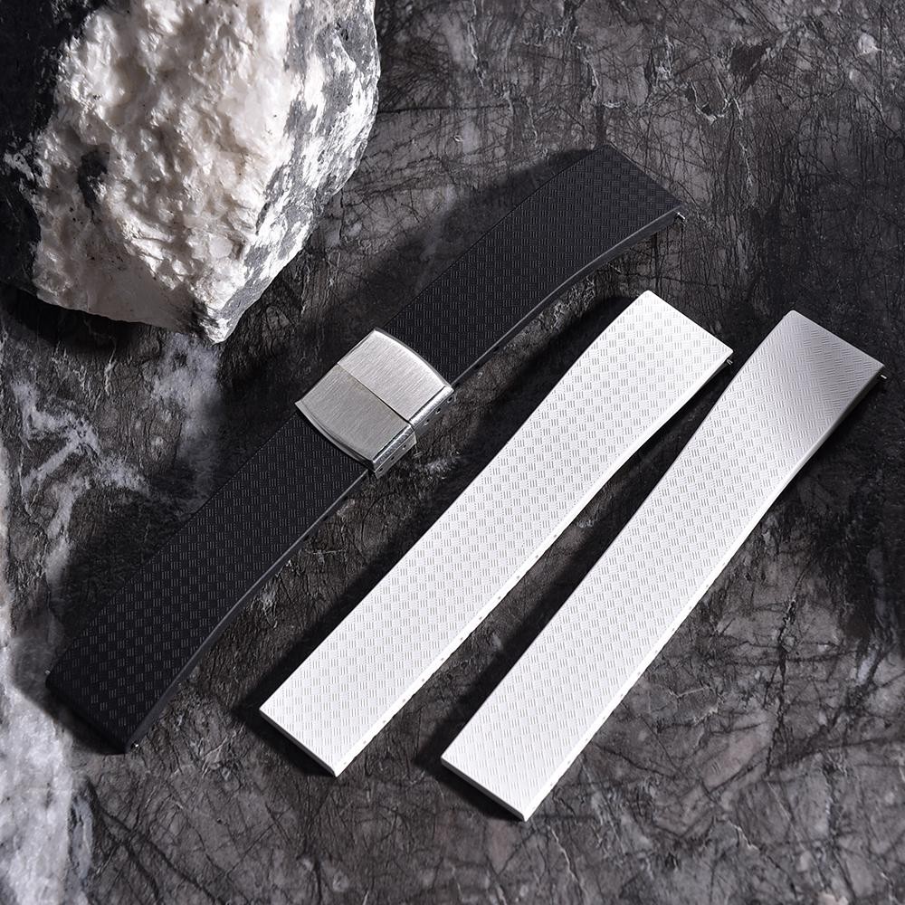 Fkm Fluoro Rubber Watch Strap Quick Release Cut to Size Buckle Band Soft 18-22mm