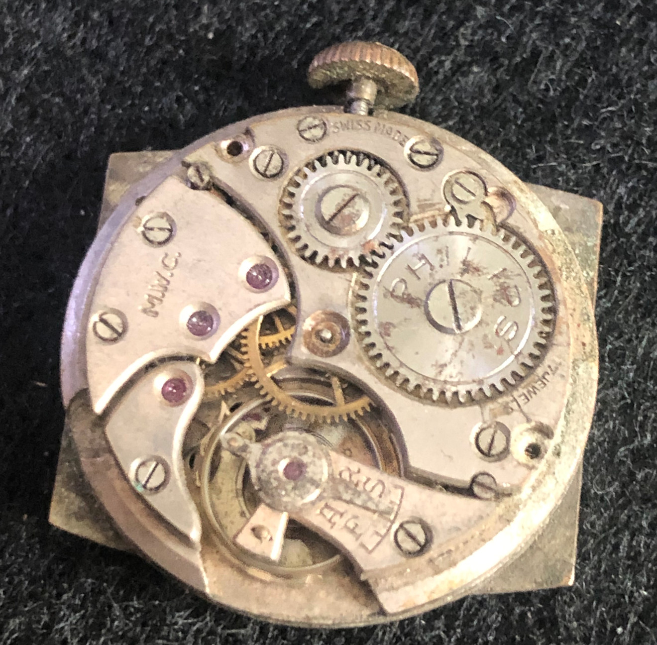 Vintage Phlips MWC Men’s Watch Movement Parts Balance Swiss