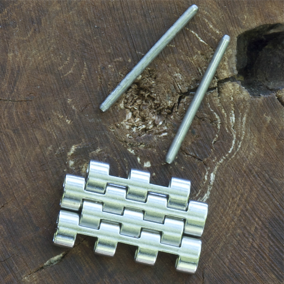 Vintage NSA band beads 2 spare steel links smooth polished finish New Old Stock