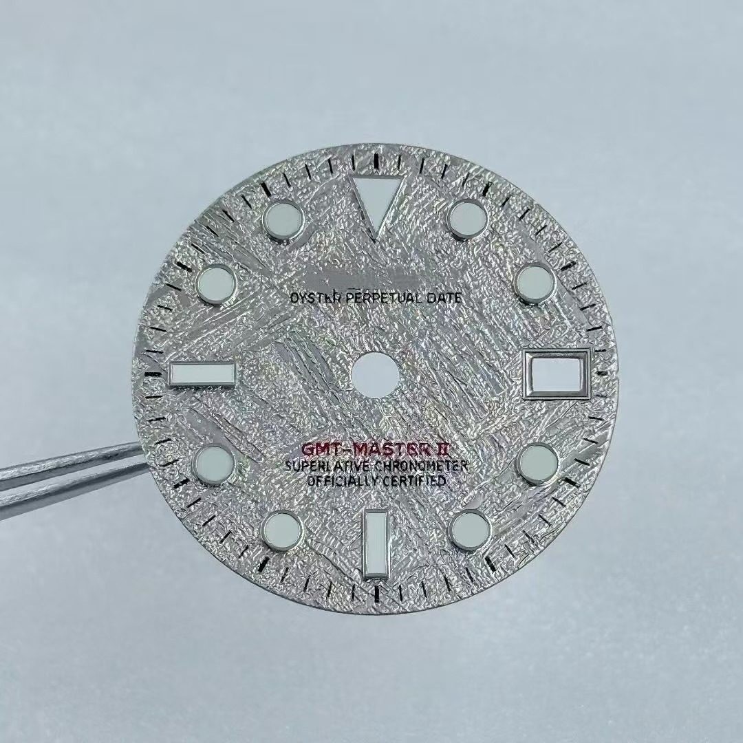28.5mm GMT Meteorite pattern Watch Dial Green Luminous For NH34 Movement