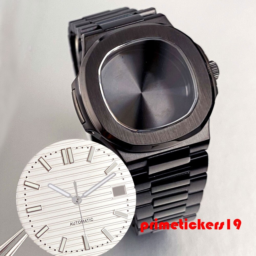 Fit NH35 Black PVD Square Watch Case+Band+Dial Set Sapphire Wristwatch Mod Parts