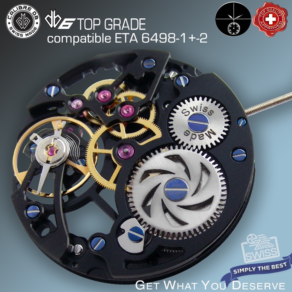 MOVEMENT CALIBRE DB6 BLACK SKELETON – compat. ETA 6498-2 TOP GRADE , SWISS MADE