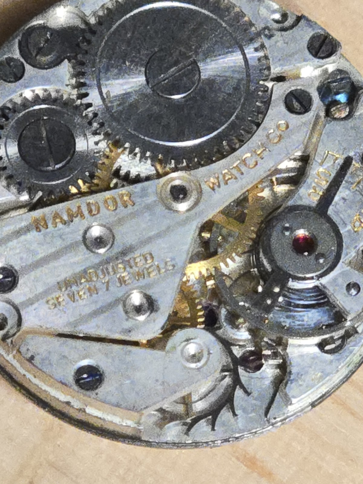 Namdor Watch Co. Movement 7 Jewel 10k Rolled Gold Plate Parts/Repair AS IS
