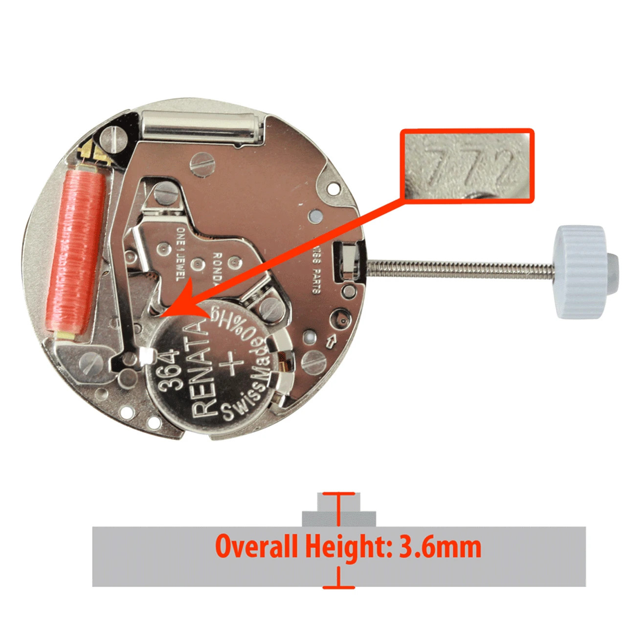 Harley Ronda 772, 2 Hands, Swiss Parts Quartz Watch Movement, Height 3.60mm