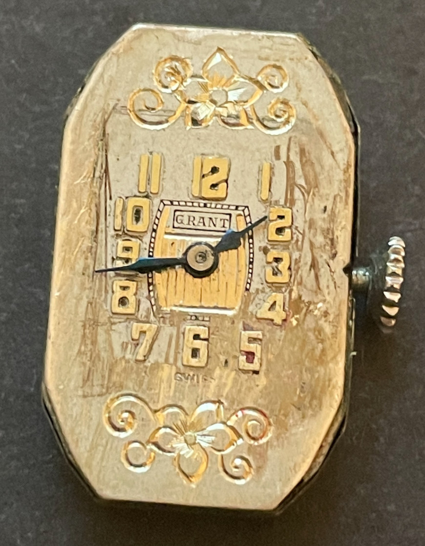 Vintage Grant Watch Movement Parts/Repair Art Deco Dial Hands 7j Swiss