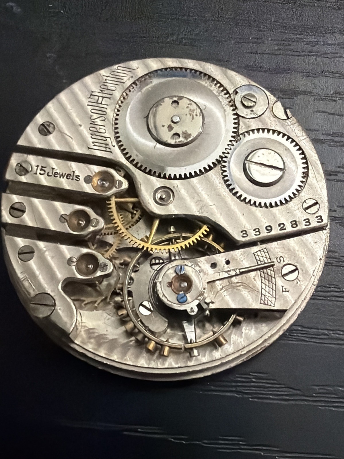 Ingersoll Trenton 40MM 15 Jewel 3 Finger Bridge HC Pocket Watch Movement J22