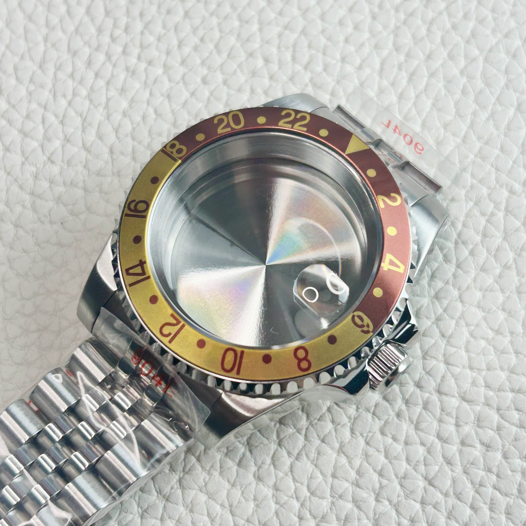 40MM Watch Case Retro Gold Red GMT Mod Bezel Sapphire Glass Fit NH34 NH35A NH36