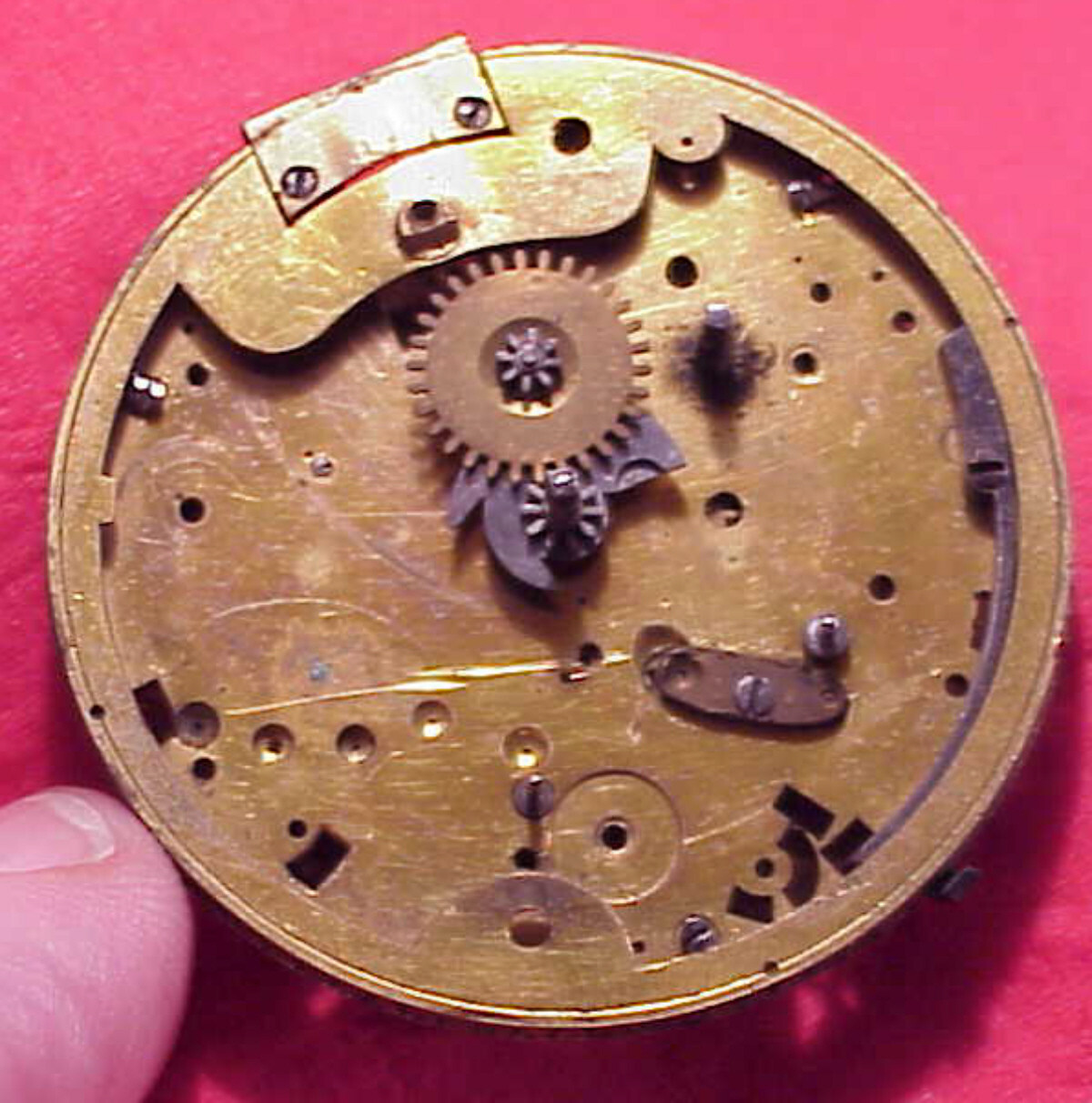 VINTAGE 45.8MM REPEATER PARTIAL VERGE FUSEE COLORED DIAL POCKET WATCH MOVEMENT