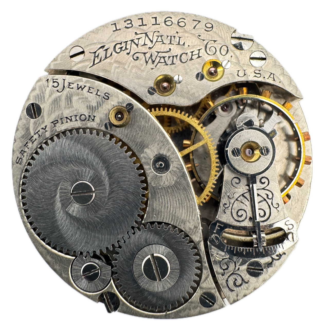 Antique 0s 1908 Elgin 15J Mechanical Open Face Pocket Watch Movement 355 USA