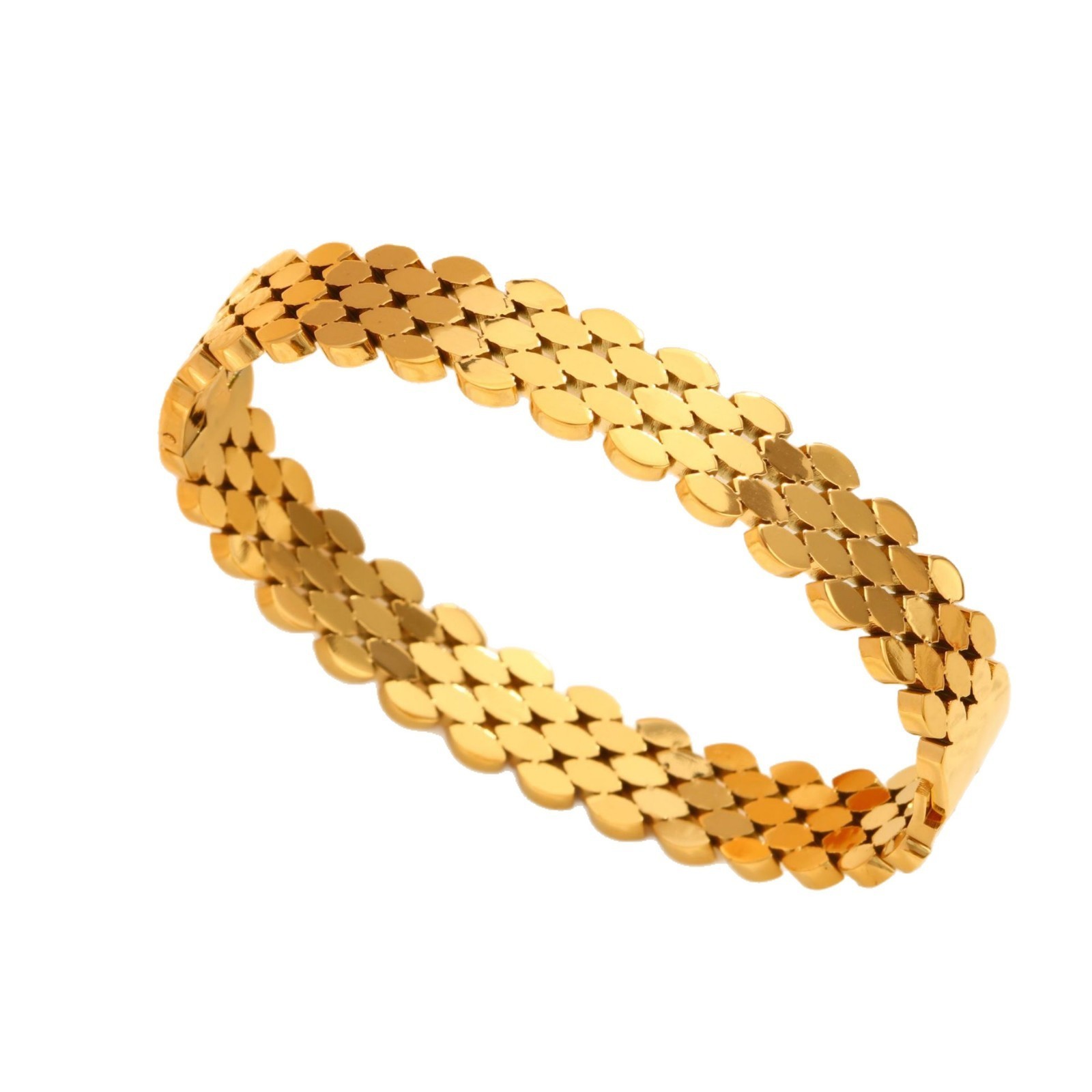 10Mm Wide Woman 18K Gold Plated Stainless Steel Beehive Bracelet Bangle